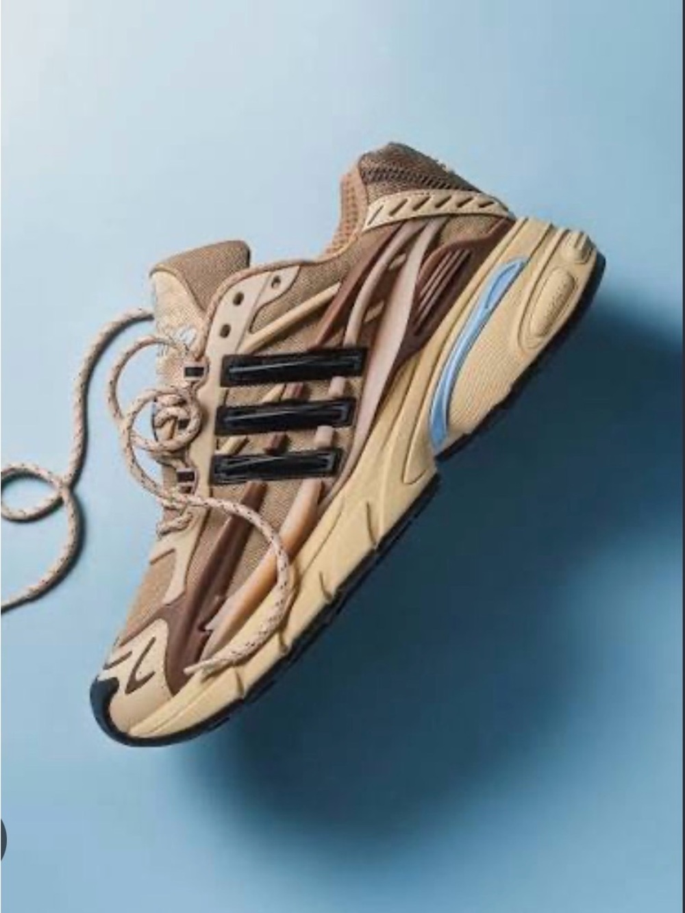 adidas Men's Tan and Brown Athletic Sneakers with Black Stripes